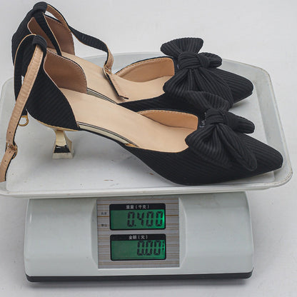 Bow Hollowed Sandals Women Heel Buckle Toe Cap Pointed Shoes  DestGlow