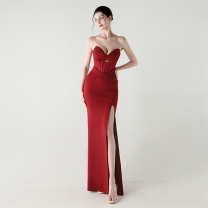 Boning Corset Waist Tube Top Heart Collar Hollow Out Cutout out Strap Cocktail Wedding Red Carpet Evening Dress by Ragazza