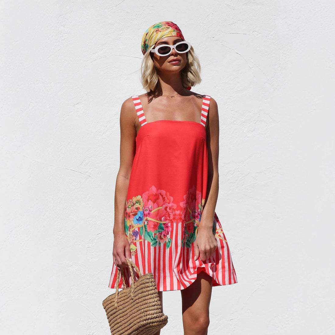Suspender Skirt Positioning Printing A Swing Mini Suspender Dress for Women by Ragazza