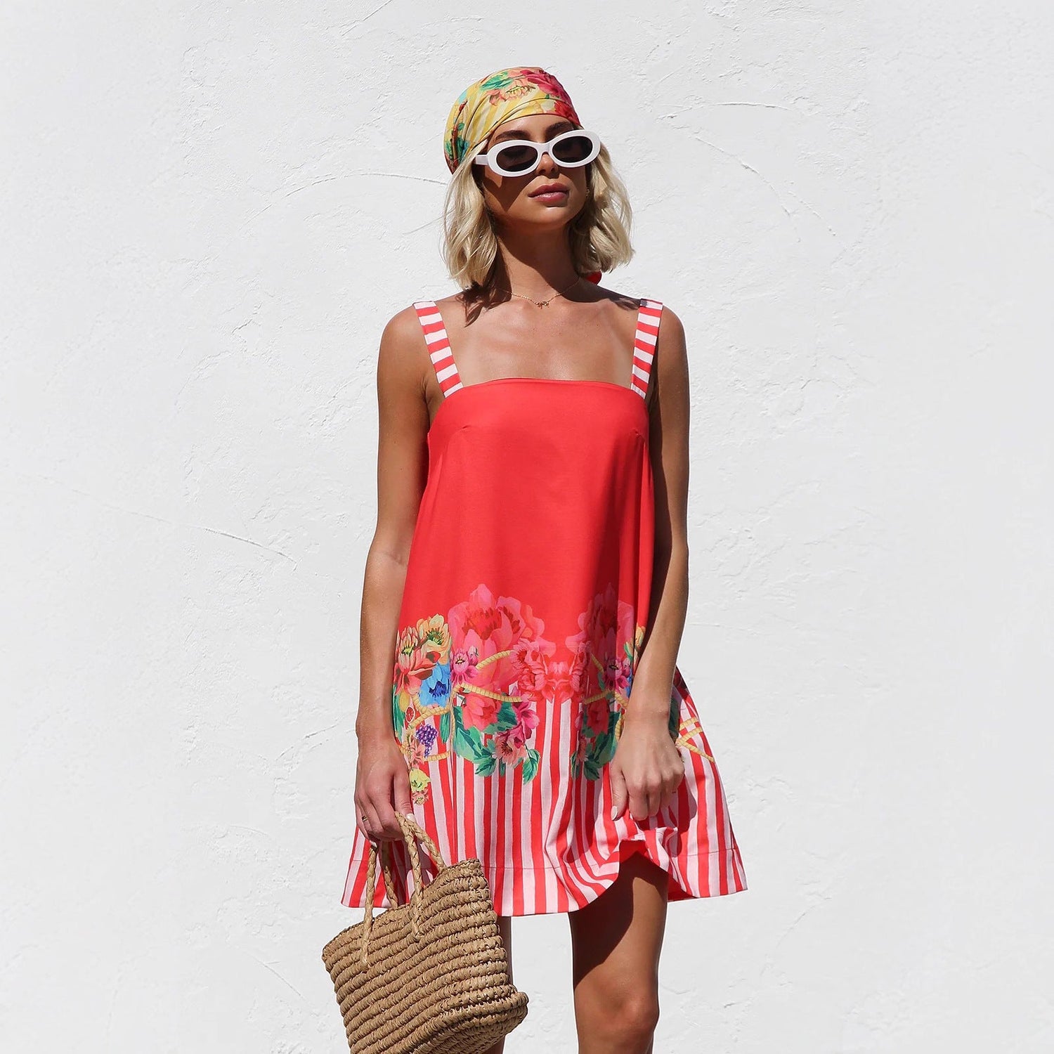 Suspender Skirt Positioning Printing A Swing Mini Suspender Dress for Women by Ragazza