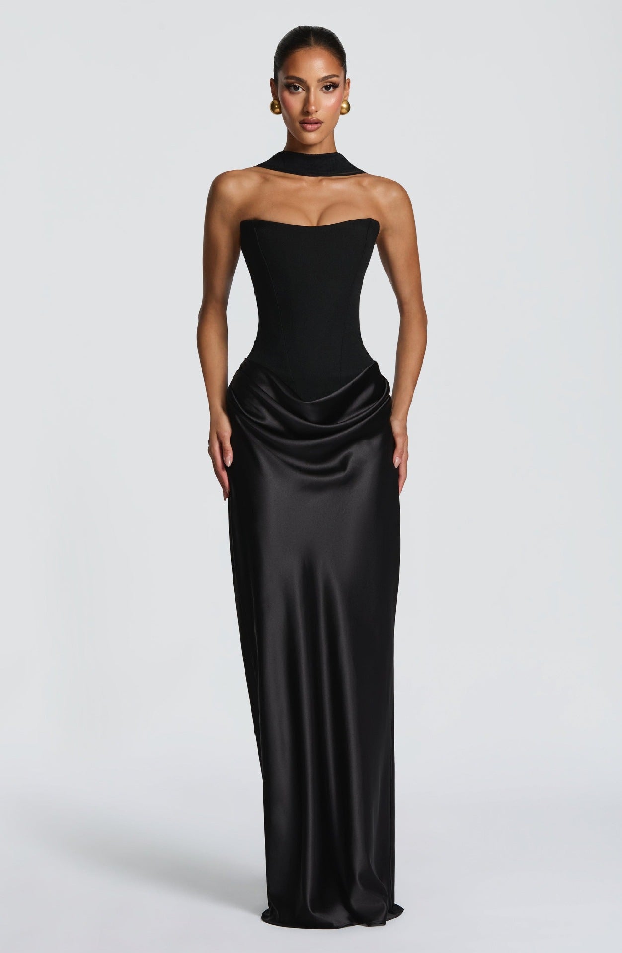 Solid Color Waist Tight Sexy Tube Top Package Hip Maxi Dress Satin Lace up Ribbon Dress  DestGlow