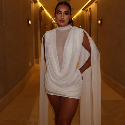 Autumn Winter Women Half Turtleneck Double Layer Stitching Mesh Ribbon Hip Wrapped Sexy Dress by Ragazza