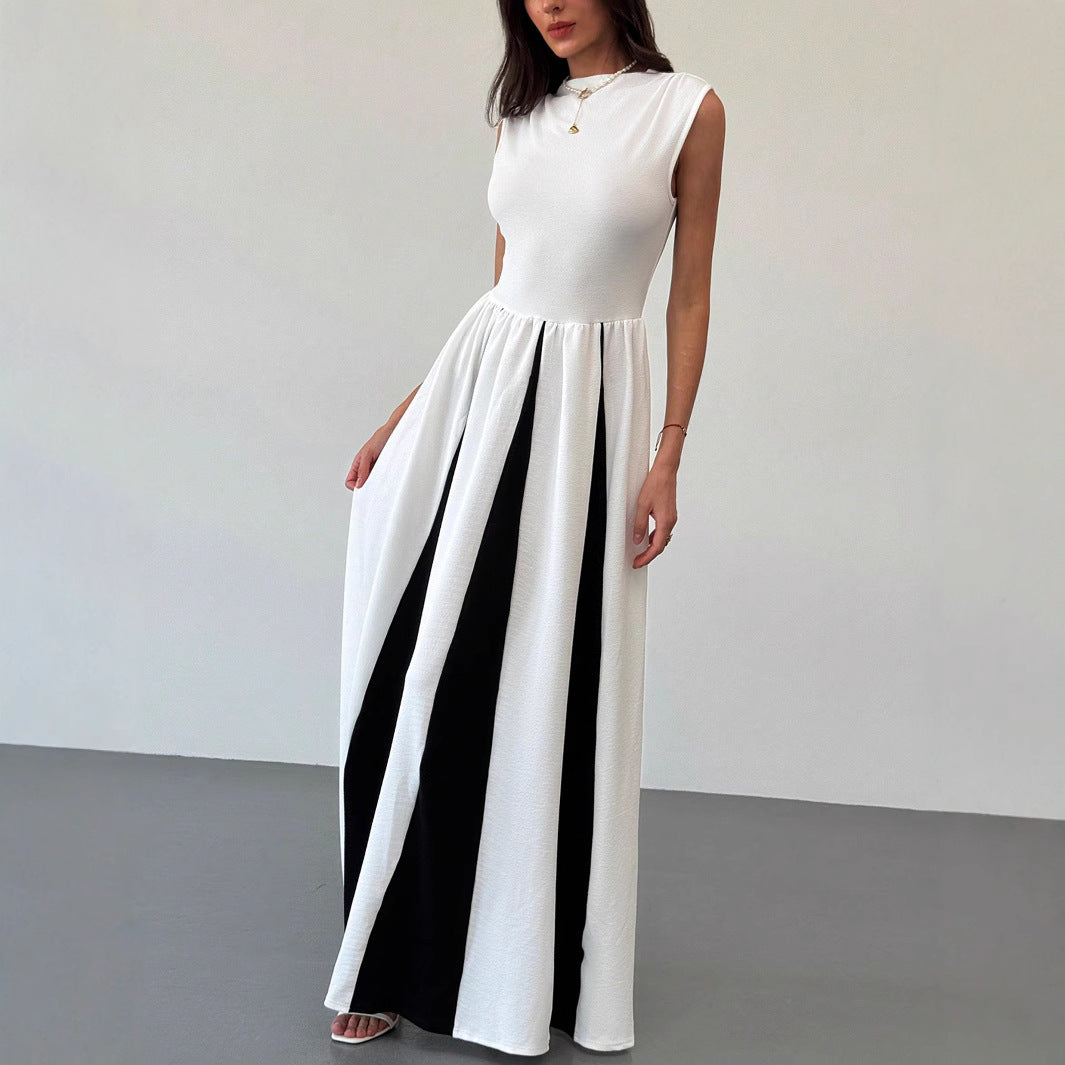 Elegant round Neck Sleeveless Waist Color Contrast Patchwork Dress Evening Dress Women Dress by Ragazza