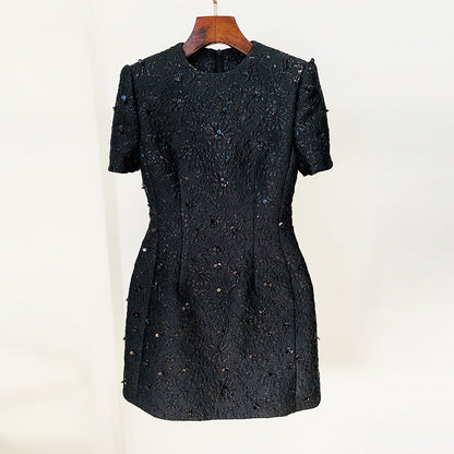 Elegant Graceful Jacquard Heavy Industry Beads Short Sleeve Dress Two Piece by Ragazza