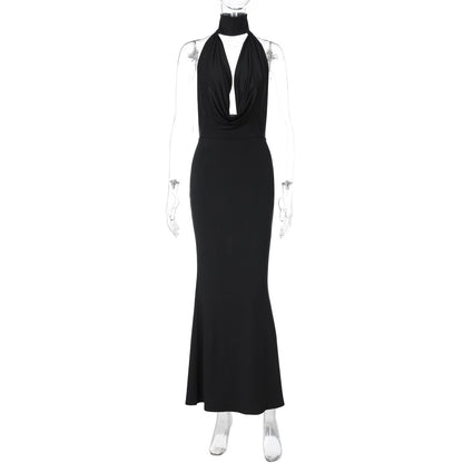 Summer Women Clothing Sexy Cutout Swing Collar Backless Adult Lady like Woman Slim Fit Sheath Split Halter Dress by Ragazza