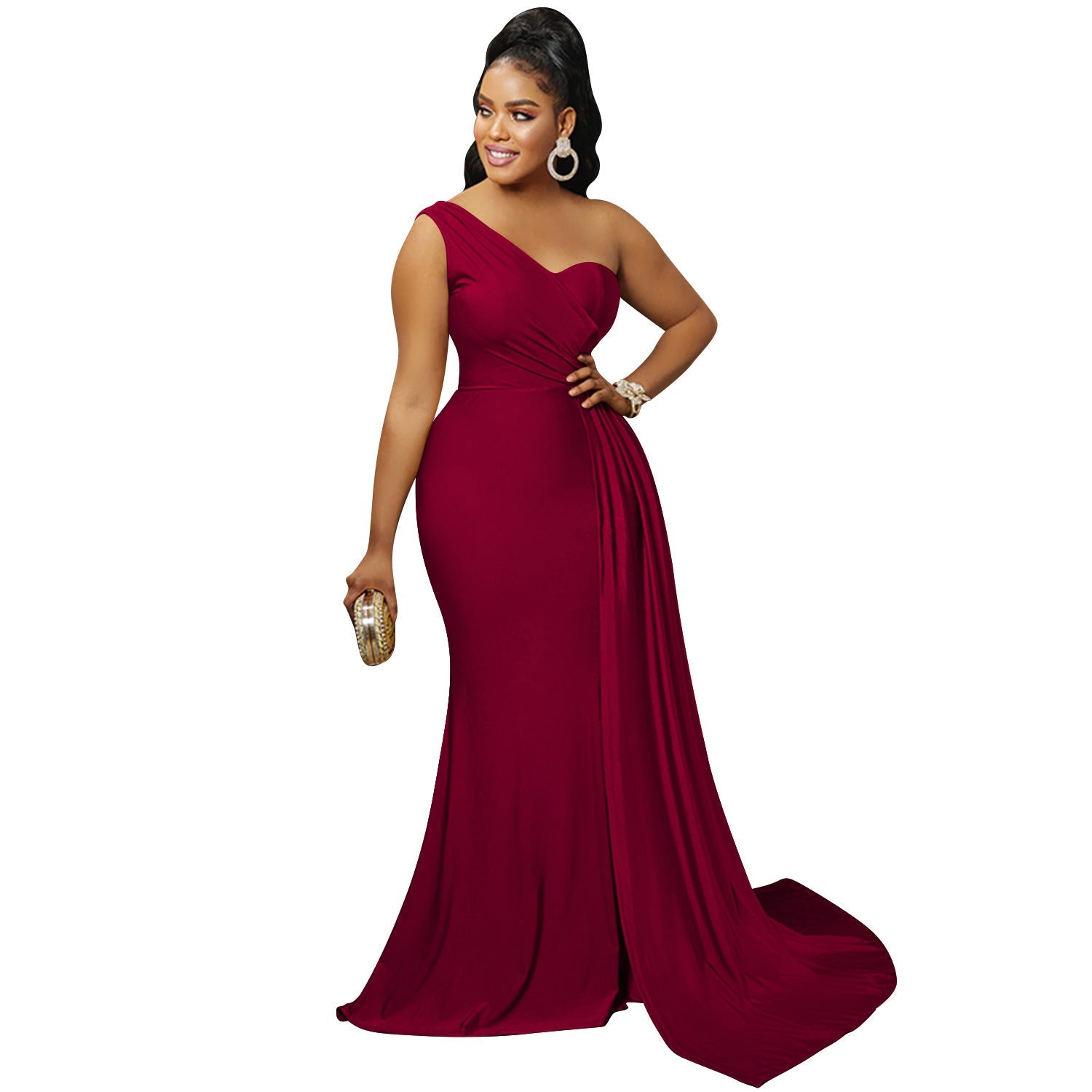 Solid Color Party Tight One Shoulder Sleeve Dress Maxi Dress Women by Ragazza