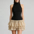 French Elegant Color Contrast Short Dress Women Sleeveless Stand up Collar Slim Fit Simple Bubble Dress  DestGlow