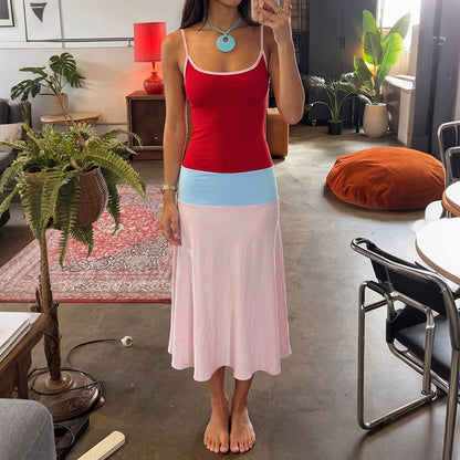 Summer Women Clothing Slim Fit Trend Sexy Color Block Strap Low Collar Dress for Women  DestGlow