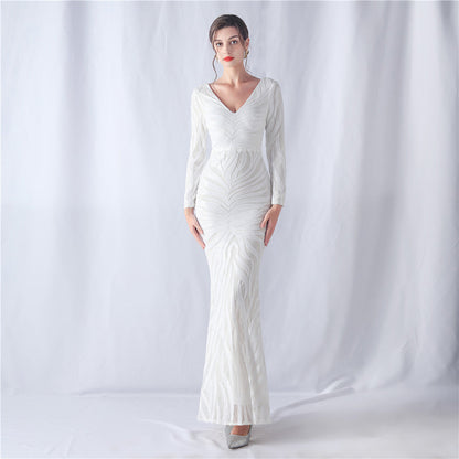 Positioning Floral Cutting Craft Magic Color Sequin Annual Meeting Wedding Long Sleeve Evening Dress by Ragazza
