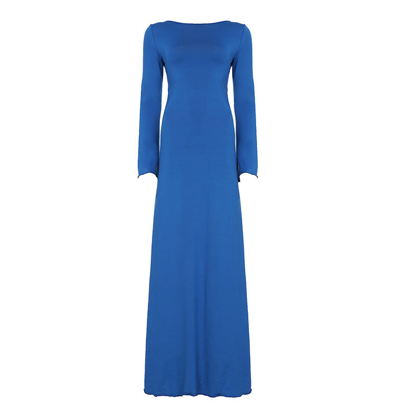 Lace up Stitched Backless Sexy Long Sleeved Dress Women Vacation Elegant Pure Maxi Dress by Ragazza