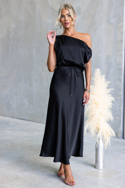 Summer Cocktail Sloping Shoulder off the Shoulder Sexy Solid Color Tied Dress by Ragazza