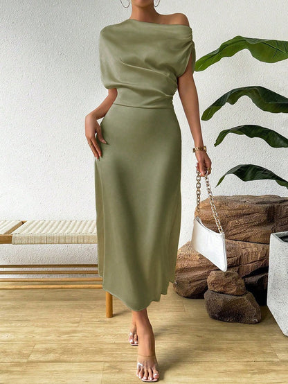Women Clothing Trendy Summer Satin Satin Women Summer Dress Tight Jumpsuit Long Dress by Ragazza