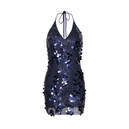 Sexy Women Wear Deep V Plunge Halter Sequ Dress Sexy Nightclub Party Backless Skinny Hip Dress by Ragazza