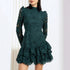 Stand Collar Long Sleeve Embroidered Floral Mesh Short Dress Hollow Out Cutout Three Dimensional Floral Lace Dress  DestGlow