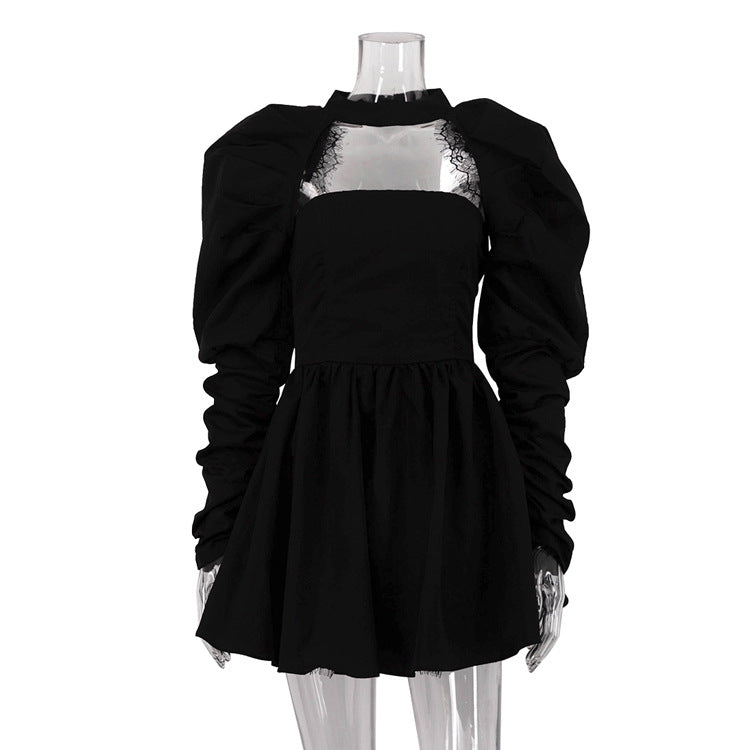 French Tube Top Dress Women High Grade Sexy Backless Long Sleeves Black Two Piece A Line Dress by Ragazza