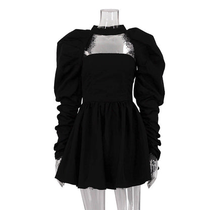 French Tube Top Dress Women High Grade Sexy Backless Long Sleeves Black Two Piece A Line Dress by Ragazza