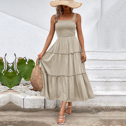 Women Solid Color Sling Summer Dress by Ragazza