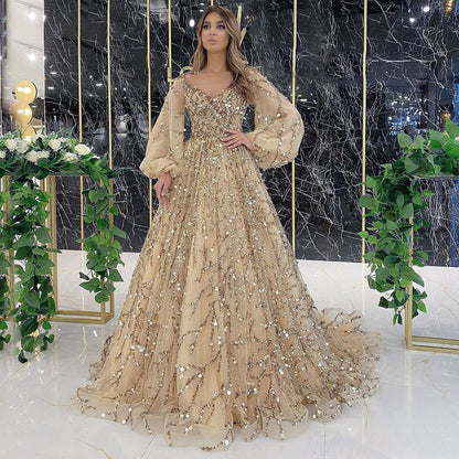 Gold Heavy Industry Beads Luxury Evening Dress Sexy Socialite Aura Queen Maxi Dress by Ragazza
