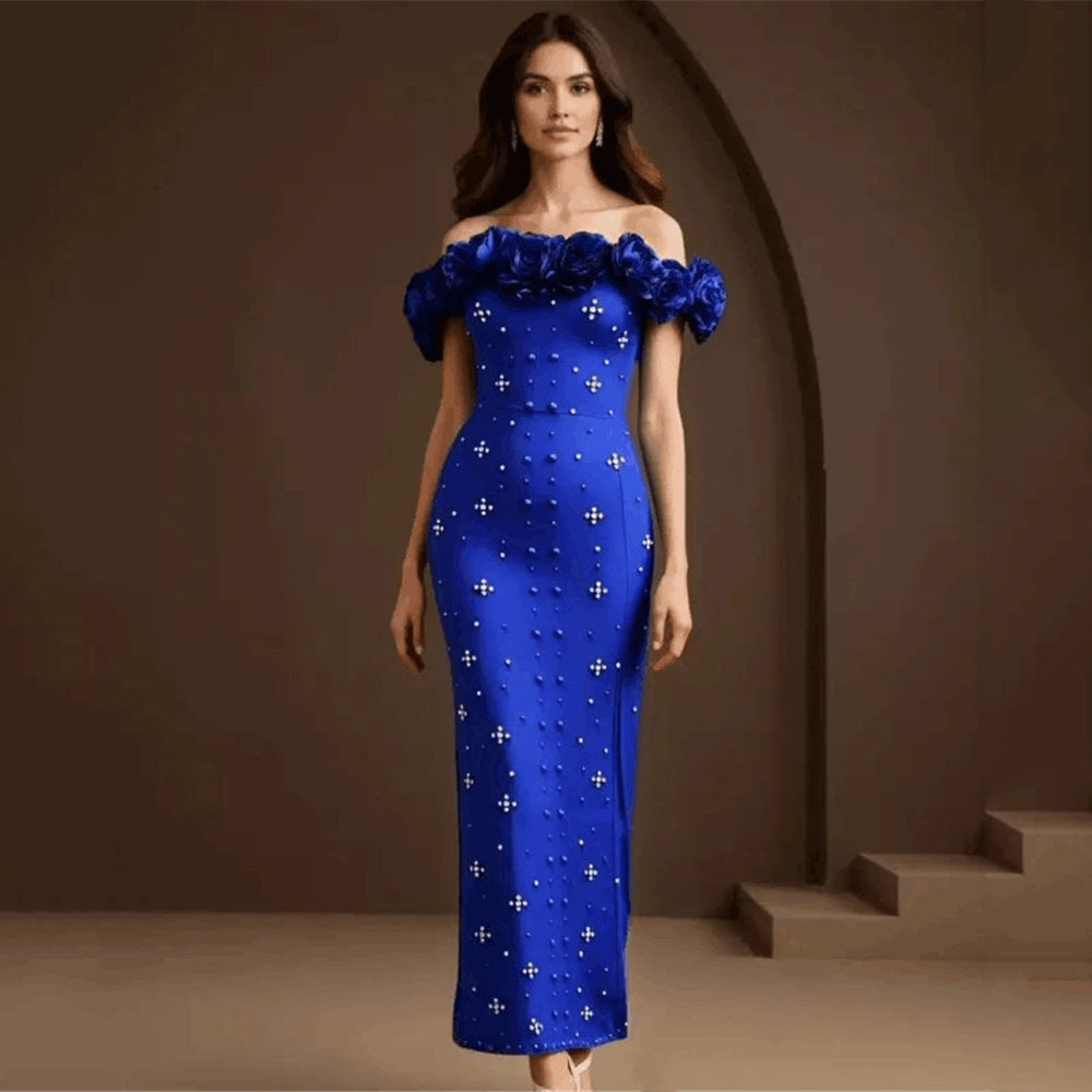 Sexy off Shoulder Beads Rhinestones Bandage One Piece Dress Applique Party Gathering Evening Dress by Ragazza