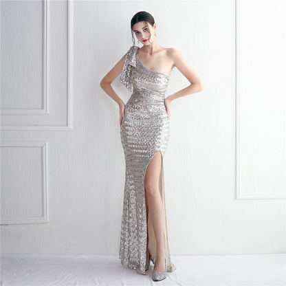 Craft Sequined Toast Clothing Long One Shoulder Appreciation Dinner Slim Fit Fishtail Wedding Socialite by Ragazza