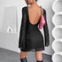 Elegant Women Black Mesh Backless Slim Fit Long Sleeve Dress by Ragazza