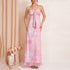 Summer Mesh Printed Dress Sexy Graceful Tube Top Lace up Backless Wooden Ear Decorative Dress by Ragazza