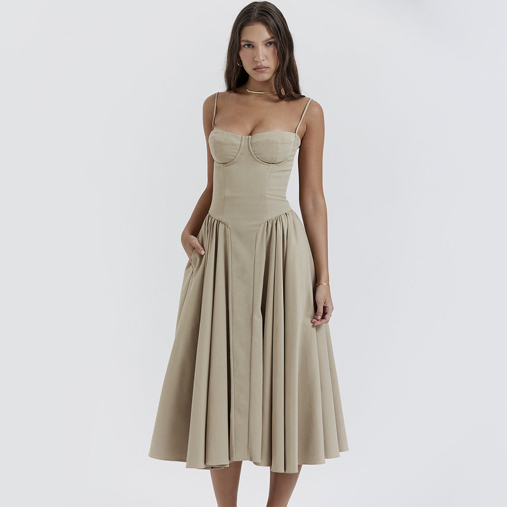 Sexy Dress Sexy Women Clothing Sexy V neck Strap Mid Length Dress Waist Tight Slim Backless Dress for Women by Ragazza