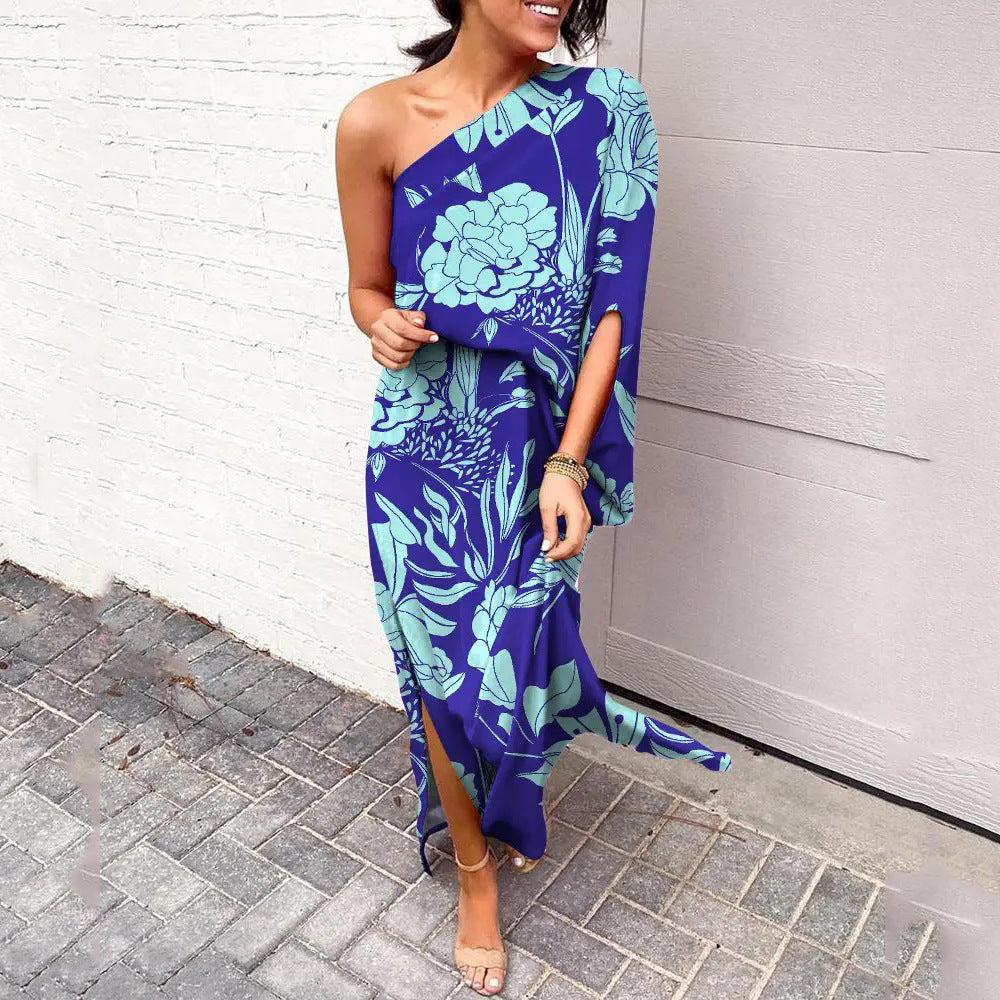 Summer Loose off Shoulder Waist Trimming Printing Dress Women by Ragazza