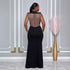 Round Neck Back Hollow Out Cutout Rhinestone Strip Slim Fit Slit Dress by Ragazza