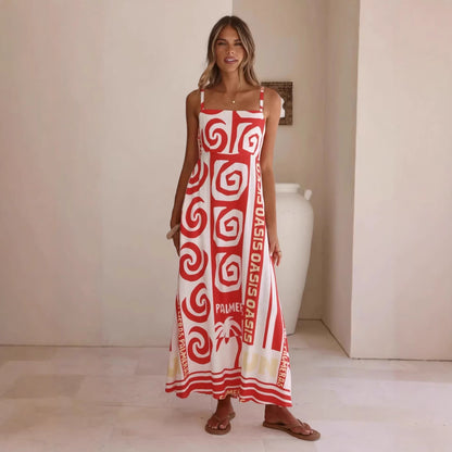 Summer Geometric Abstract Print Vacation Large Swing Cami Dress Women Dress by Ragazza
