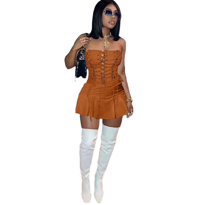 Women Sexy Cutout Eyelet Sleeveless Dress Crisscross by Ragazza