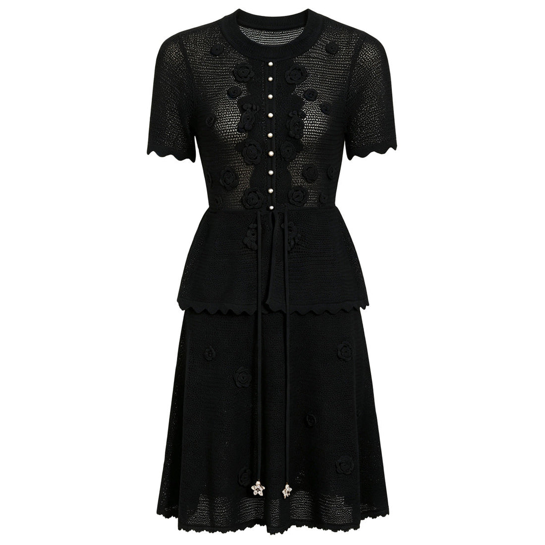 Summer Fashionable Knitted Heavy Embroidery Slimming Short Sleeve Dress for Women  DestGlow