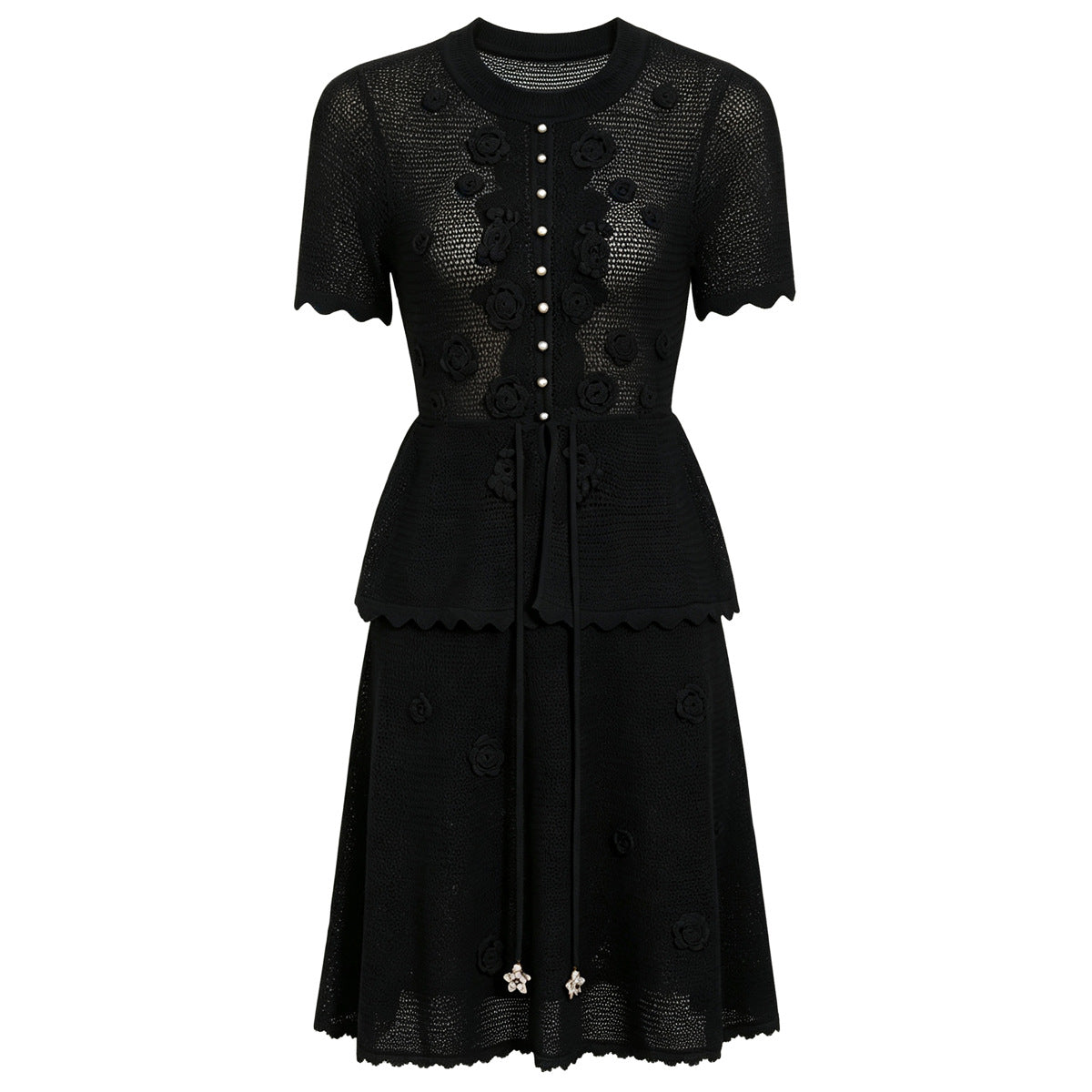 Summer Fashionable Knitted Heavy Embroidery Slimming Short Sleeve Dress for Women  DestGlow