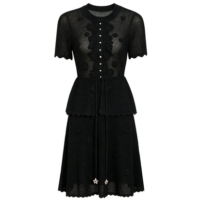 Summer Fashionable Knitted Heavy Embroidery Slimming Short Sleeve Dress for Women  DestGlow