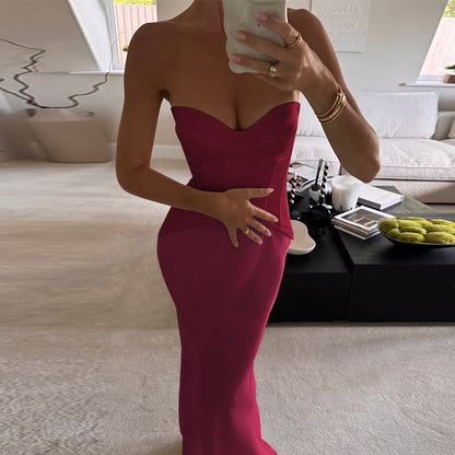 Autumn Winter Slim Deep V Plunge off the Shoulder Tube Top Boning Corset Evening Dress by Ragazza