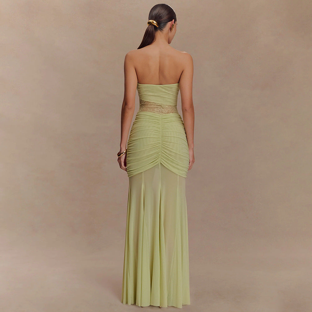 Summer Sleeveless Tube Top Dress Sexy Pleated Hollow Out Cutout Slim Dress for Women by Ragazza