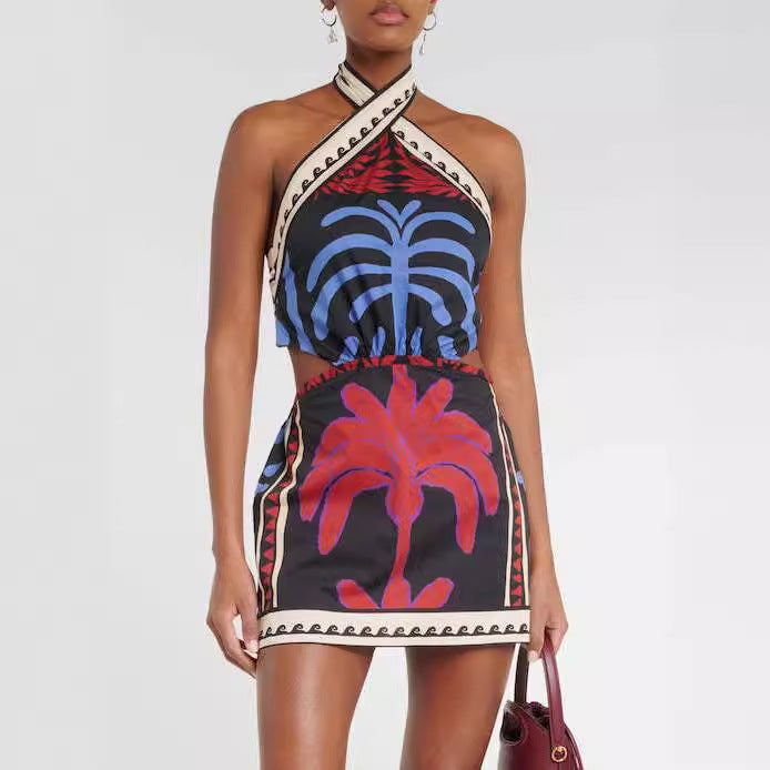 Summer Sexy Halter Positioning Print Holiday Beach Dress by Ragazza