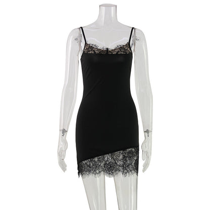 Sexy Women Lace Splicing Sling Dress Solid Color Women Clothing Sexy Dress  DestGlow