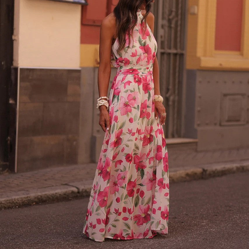 Elegant Women Printed Wear Fresh Slim Dress Pleated Office Maxi Dress by Ragazza
