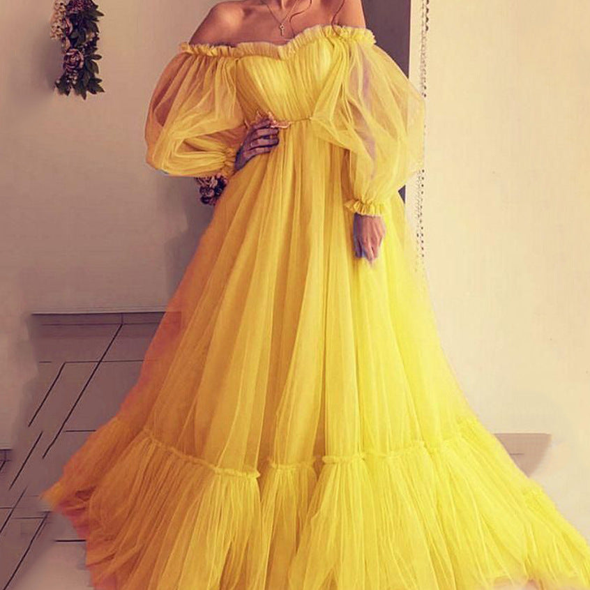 Summer Women Clothing Tube Top Dress Mesh Sexy Large Swing Wedding Evening Dress by Ragazza