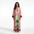 Spring Autumn Long Sleeved Positioning Satin Printed Dress Loose Split Dress  DestGlow