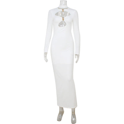 Women Design Hollow Out Cutout out High Class Elegant Slim Fitting Simple Solid Color Maxi Dress Hip Dress by Ragazza