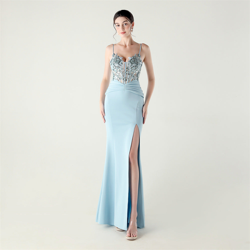 Satin Cloth Applique Bead Tube Boning Corset Waist Tight Folding Craft Evening Dress Strapless Sexy Dinner Social by Ragazza