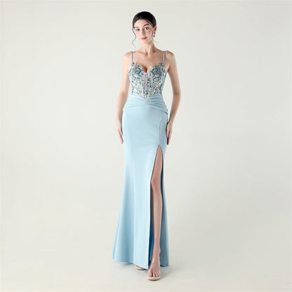 Satin Cloth Applique Bead Tube Boning Corset Waist Tight Folding Craft Evening Dress Strapless Sexy Dinner Social by Ragazza