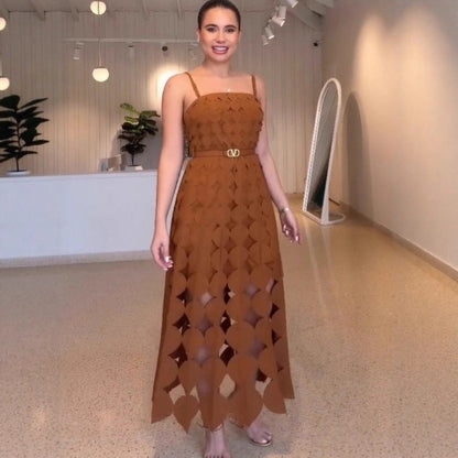 Summer High Waist Hollow Out Cutout out Camisole Printed Fashionable Elegant Dress  DestGlow