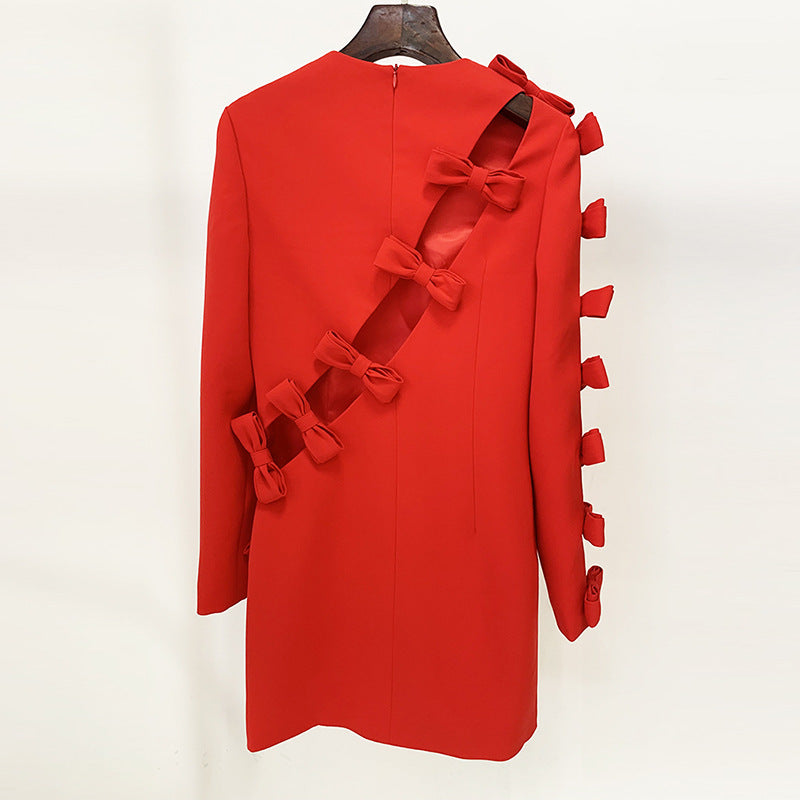 Early Autumn Star Personality Asymmetric Hollow Out Cutout Bow Dress Small Dress by Ragazza
