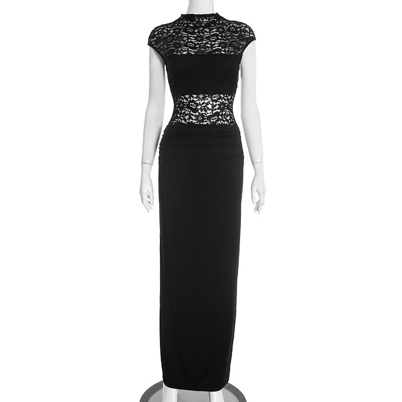 Women Clothing Autumn Winter Sexy Slim Fit Fashionable Lace Turtleneck Back Slit Sheath Dress by Ragazza
