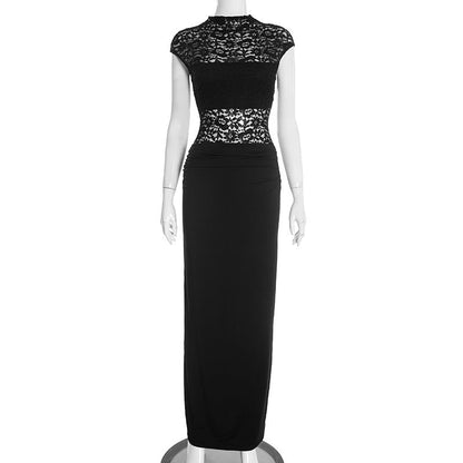 Women Clothing Autumn Winter Sexy Slim Fit Fashionable Lace Turtleneck Back Slit Sheath Dress by Ragazza