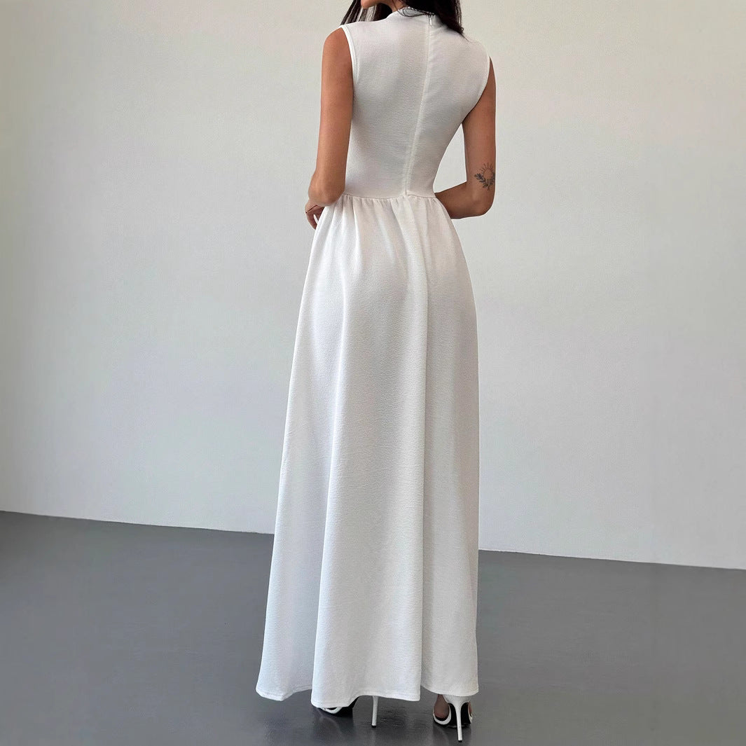 Elegant round Neck Sleeveless Waist Color Contrast Patchwork Dress Evening Dress Women Dress by Ragazza
