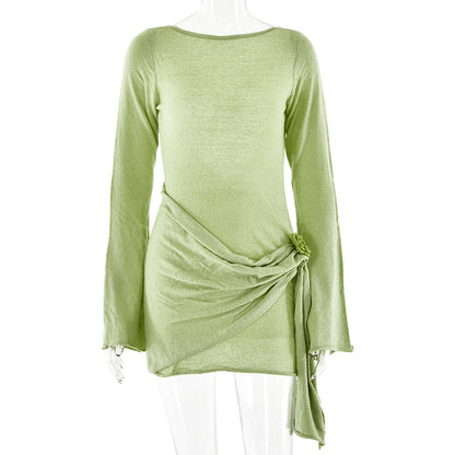 Summer Knitted Long-Sleeved Dress Sexy Backless Slim Fit Dress  DestGlow